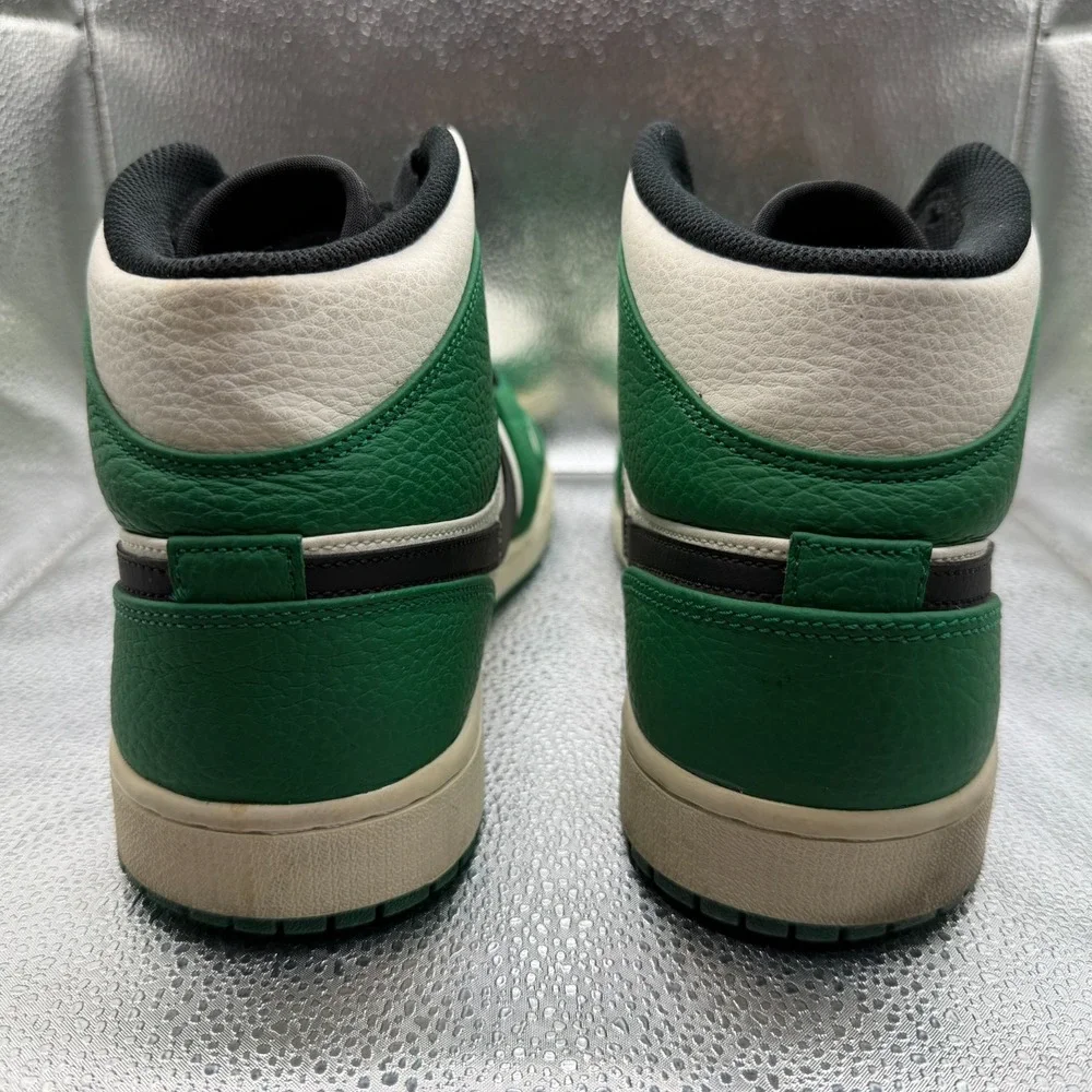 Size 12 Nike‎ Air Jordan 1 Mid Leather Pine Green Mens Sneaker Shoes 852542-301
